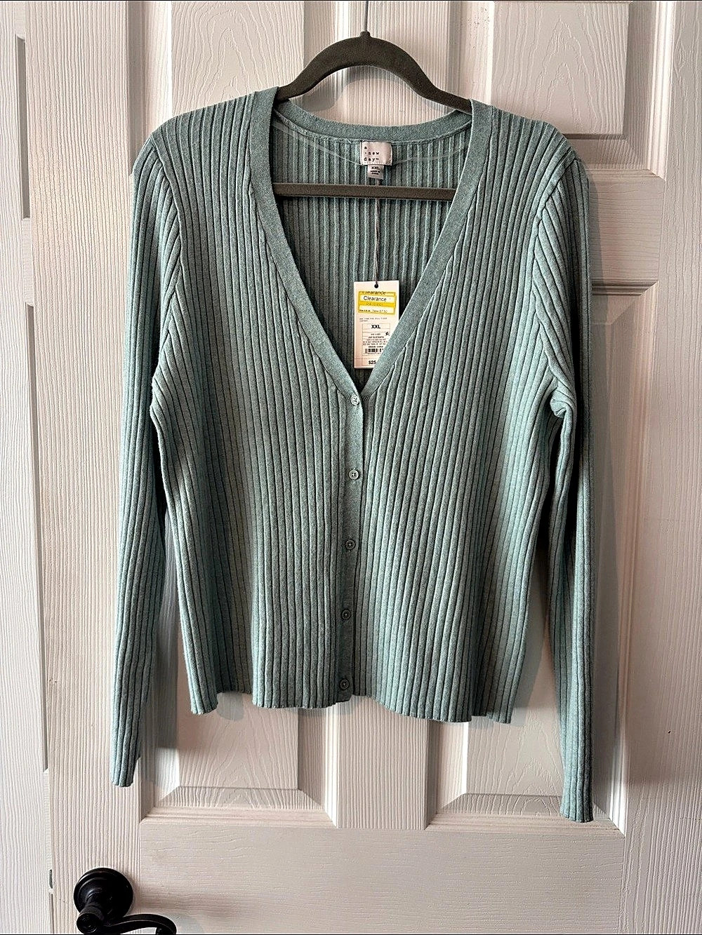 a new day Women's Button-Up Sweater Cardigan Green XXL
